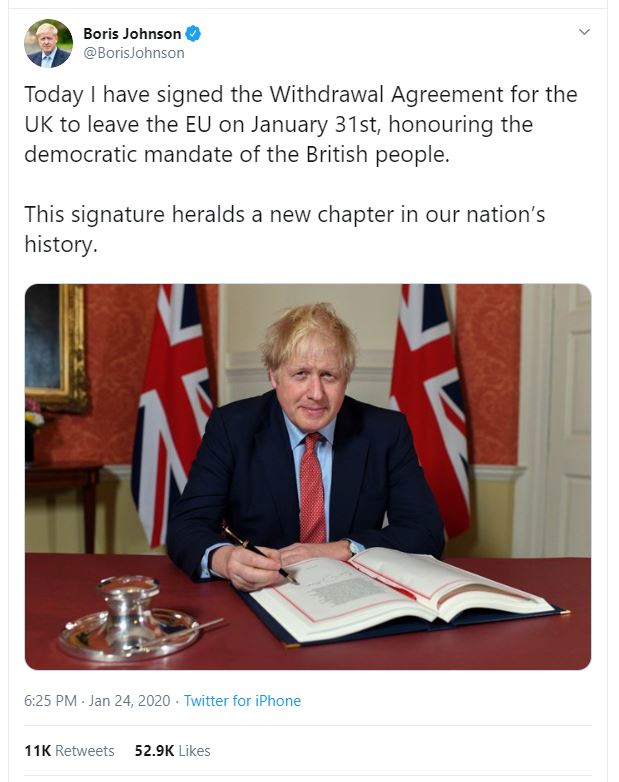 Boris Johnson tweet Brexit