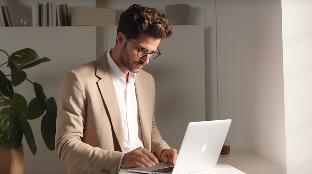 man working on his computer document signing